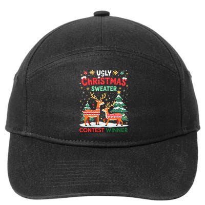 Ugly Christmas Sweater Reindeer Contest Winner Holiday 7-Panel Snapback Hat