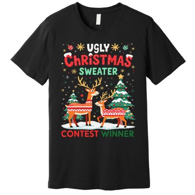 Ugly Christmas Sweater Reindeer Contest Winner Holiday Premium T-Shirt