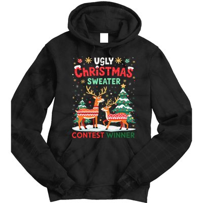 Ugly Christmas Sweater Reindeer Contest Winner Holiday Tie Dye Hoodie