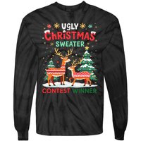 Ugly Christmas Sweater Reindeer Contest Winner Holiday Tie-Dye Long Sleeve Shirt