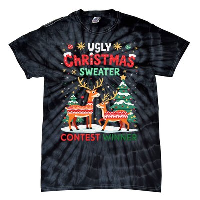 Ugly Christmas Sweater Reindeer Contest Winner Holiday Tie-Dye T-Shirt