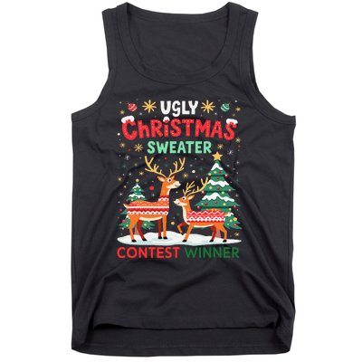 Ugly Christmas Sweater Reindeer Contest Winner Holiday Tank Top