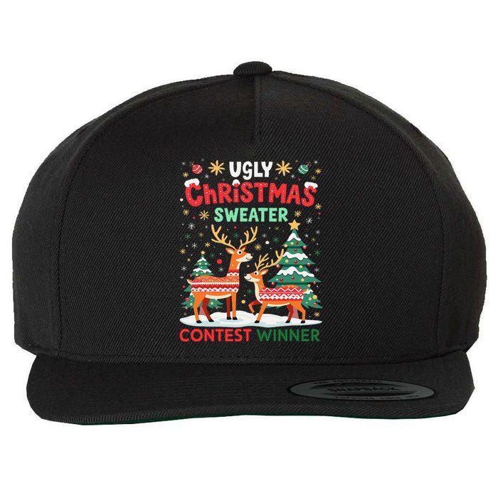 Ugly Christmas Sweater Reindeer Contest Winner Holiday Wool Snapback Cap