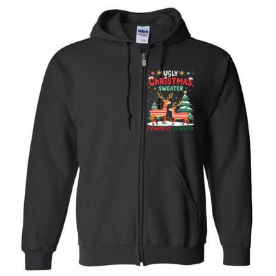 Ugly Christmas Sweater Reindeer Contest Winner Holiday Full Zip Hoodie