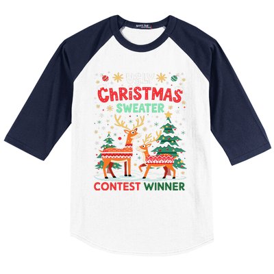 Ugly Christmas Sweater Reindeer Contest Winner Holiday Baseball Sleeve Shirt