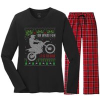 Ugly Christmas Sweater Dirt Bike Motorcycle Motocross Biker Women's Long Sleeve Flannel Pajama Set 