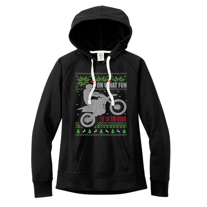 Ugly Christmas Sweater Dirt Bike Motorcycle Motocross Biker Women's Fleece Hoodie