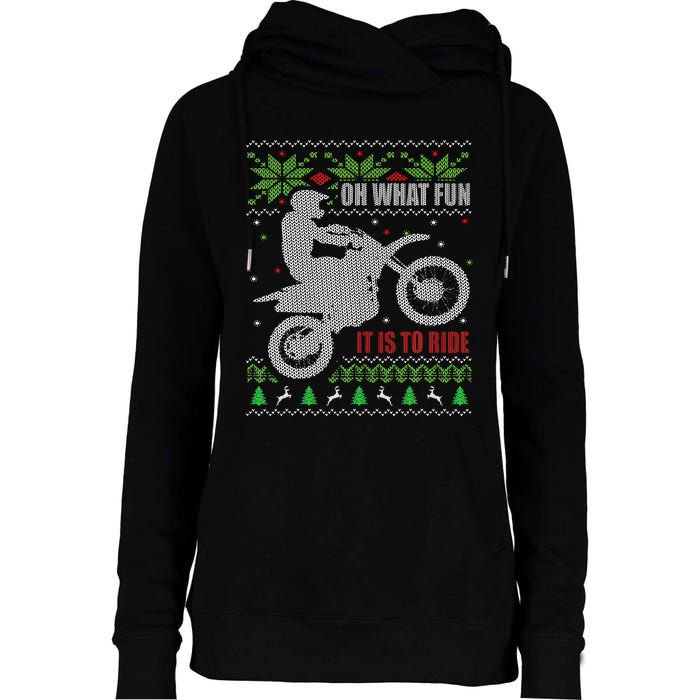 Ugly Christmas Sweater Dirt Bike Motorcycle Motocross Biker Womens Funnel Neck Pullover Hood