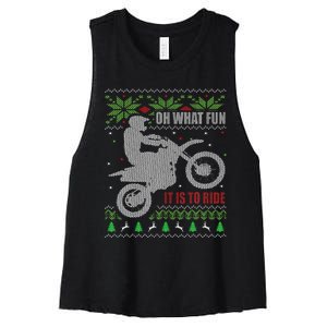 Ugly Christmas Sweater Dirt Bike Motorcycle Motocross Biker Women's Racerback Cropped Tank