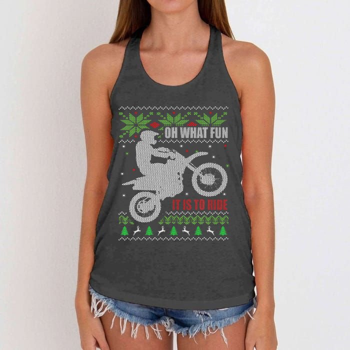 Ugly Christmas Sweater Dirt Bike Motorcycle Motocross Biker Women's Knotted Racerback Tank