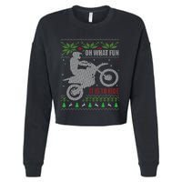 Ugly Christmas Sweater Dirt Bike Motorcycle Motocross Biker Cropped Pullover Crew