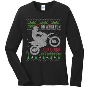 Ugly Christmas Sweater Dirt Bike Motorcycle Motocross Biker Ladies Long Sleeve Shirt