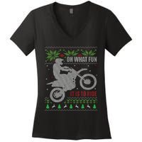 Ugly Christmas Sweater Dirt Bike Motorcycle Motocross Biker Women's V-Neck T-Shirt