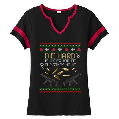 Ugly Christmas Sweater Die Hard Is My Favorite Christmas Movie Ladies Halftime Notch Neck Tee