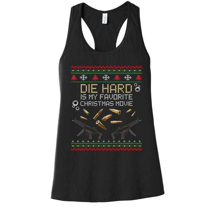 Ugly Christmas Sweater Die Hard Is My Favorite Christmas Movie Women's Racerback Tank