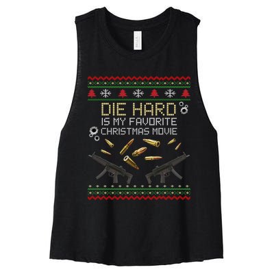 Ugly Christmas Sweater Die Hard Is My Favorite Christmas Movie Women's Racerback Cropped Tank