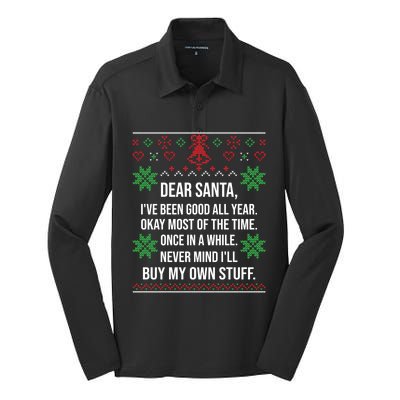 Ugly Christmas Sweater Dear Santa Claus Wish List Xmas Gift Silk Touch Performance Long Sleeve Polo