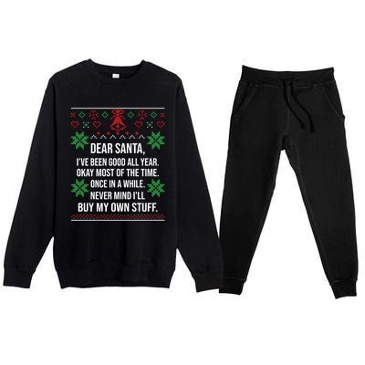 Ugly Christmas Sweater Dear Santa Claus Wish List Xmas Gift Premium Crewneck Sweatsuit Set