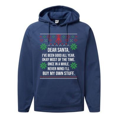 Ugly Christmas Sweater Dear Santa Claus Wish List Xmas Gift Performance Fleece Hoodie