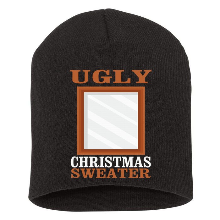 Ugly Christmas Sweater With Mirror Funny Xmas Idea Short Acrylic Beanie