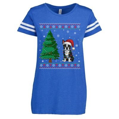 Ugly Christmas Style Xmas Lights Boston Terrier Great Gift Enza Ladies Jersey Football T-Shirt