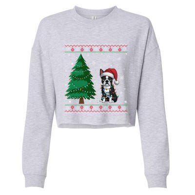 Ugly Christmas Style Xmas Lights Boston Terrier Great Gift Cropped Pullover Crew