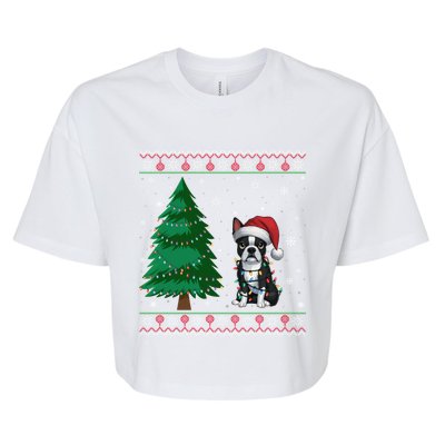 Ugly Christmas Style Xmas Lights Boston Terrier Great Gift Bella+Canvas Jersey Crop Tee