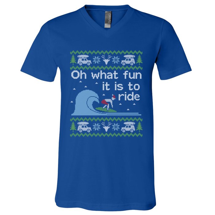 Ugly Christmas Surfer Surfing Surf Funny Gift V-Neck T-Shirt