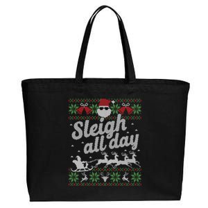 Ugly Christmas Santa Sleigh All Day Gift Cotton Canvas Jumbo Tote