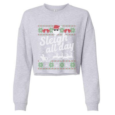 Ugly Christmas Santa Sleigh All Day Gift Cropped Pullover Crew