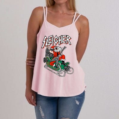 Ugly Christmas Sweater Sleigher Heavy Metal Santa Xmas Women's Strappy Tank