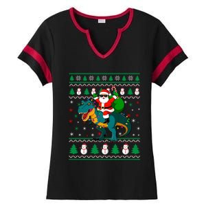 Ugly Christmas Santa Hat Dinosaur Lights Snowflakes Trex Gift Ladies Halftime Notch Neck Tee