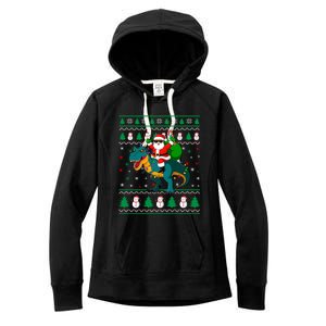 Ugly Christmas Santa Hat Dinosaur Lights Snowflakes Trex Gift Women's Fleece Hoodie