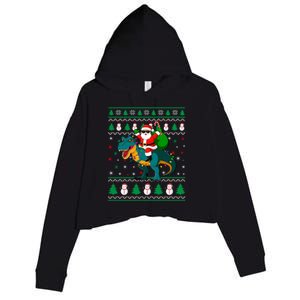 Ugly Christmas Santa Hat Dinosaur Lights Snowflakes Trex Gift Crop Fleece Hoodie