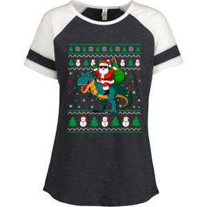 Ugly Christmas Santa Hat Dinosaur Lights Snowflakes Trex Gift Enza Ladies Jersey Colorblock Tee