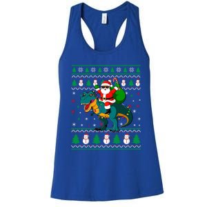 Ugly Christmas Santa Hat Dinosaur Lights Snowflakes Trex Gift Women's Racerback Tank