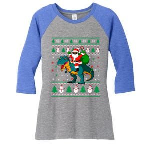 Ugly Christmas Santa Hat Dinosaur Lights Snowflakes Trex Gift Women's Tri-Blend 3/4-Sleeve Raglan Shirt