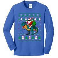 Ugly Christmas Santa Hat Dinosaur Lights Snowflakes Trex Gift Kids Long Sleeve Shirt