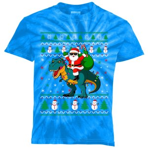 Ugly Christmas Santa Hat Dinosaur Lights Snowflakes Trex Gift Kids Tie-Dye T-Shirt