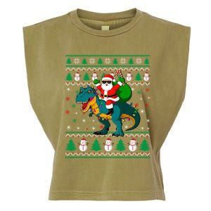 Ugly Christmas Santa Hat Dinosaur Lights Snowflakes Trex Gift Garment-Dyed Women's Muscle Tee