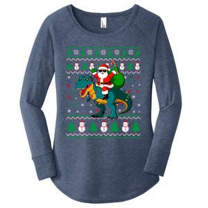 Ugly Christmas Santa Hat Dinosaur Lights Snowflakes Trex Gift Women's Perfect Tri Tunic Long Sleeve Shirt