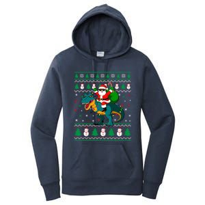 Ugly Christmas Santa Hat Dinosaur Lights Snowflakes Trex Gift Women's Pullover Hoodie