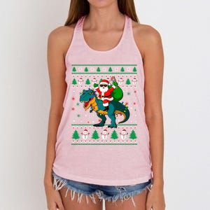 Ugly Christmas Santa Hat Dinosaur Lights Snowflakes Trex Gift Women's Knotted Racerback Tank