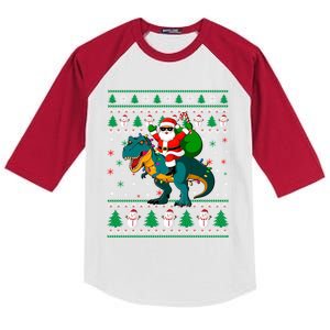 Ugly Christmas Santa Hat Dinosaur Lights Snowflakes Trex Gift Kids Colorblock Raglan Jersey