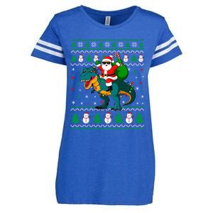 Ugly Christmas Santa Hat Dinosaur Lights Snowflakes Trex Gift Enza Ladies Jersey Football T-Shirt