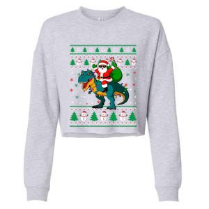 Ugly Christmas Santa Hat Dinosaur Lights Snowflakes Trex Gift Cropped Pullover Crew