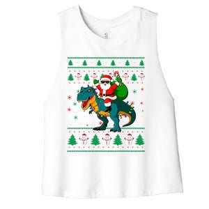 Ugly Christmas Santa Hat Dinosaur Lights Snowflakes Trex Gift Women's Racerback Cropped Tank