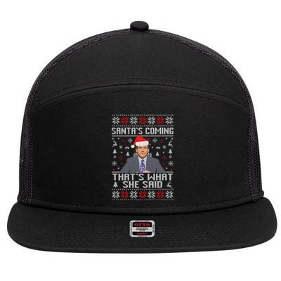 Ugly Christmas Sweater The Office Santa’s Coming That’s What She Said 7 Panel Mesh Trucker Snapback Hat