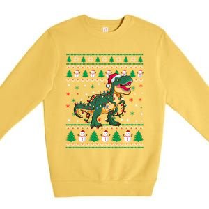 Ugly Christmas Santa Hat Snowflakes Lights Trex Snow Gift Premium Crewneck Sweatshirt