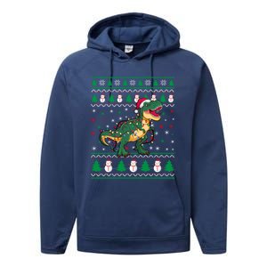 Ugly Christmas Santa Hat Snowflakes Lights Trex Snow Gift Performance Fleece Hoodie